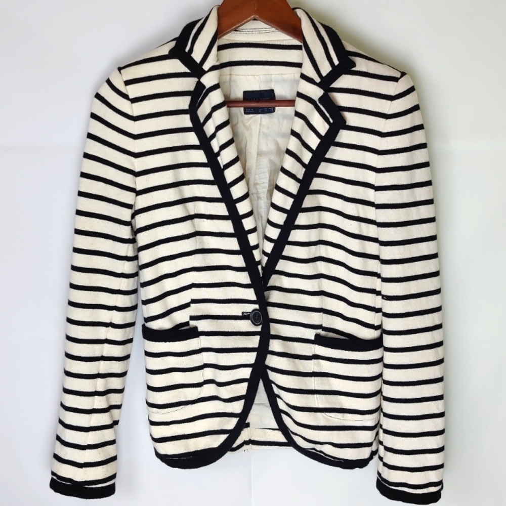 Zara Basic Striped Blazer Coat Womens XS Office Formal Going Out Academia Work